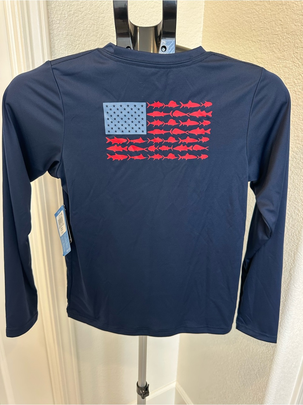 NWT Kids Columbia Navy Long Sleeve Fish Flag Shirt size M 10/12 - Picture 2 of 6